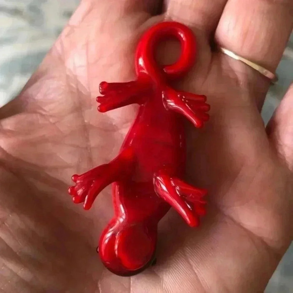 Cute Red Murano Glass Lizard Gecko Necklace Pendant NWT - Picture 3 of 4
